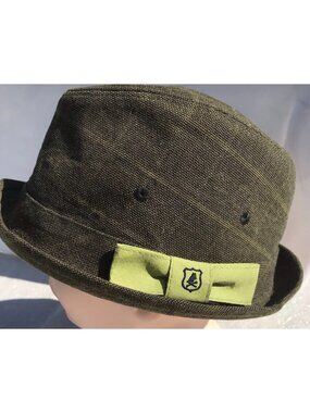 Robert Graham Fedora Hat Cap Men's Green Striped Plaid Tweed Linen Hat Tree Trim